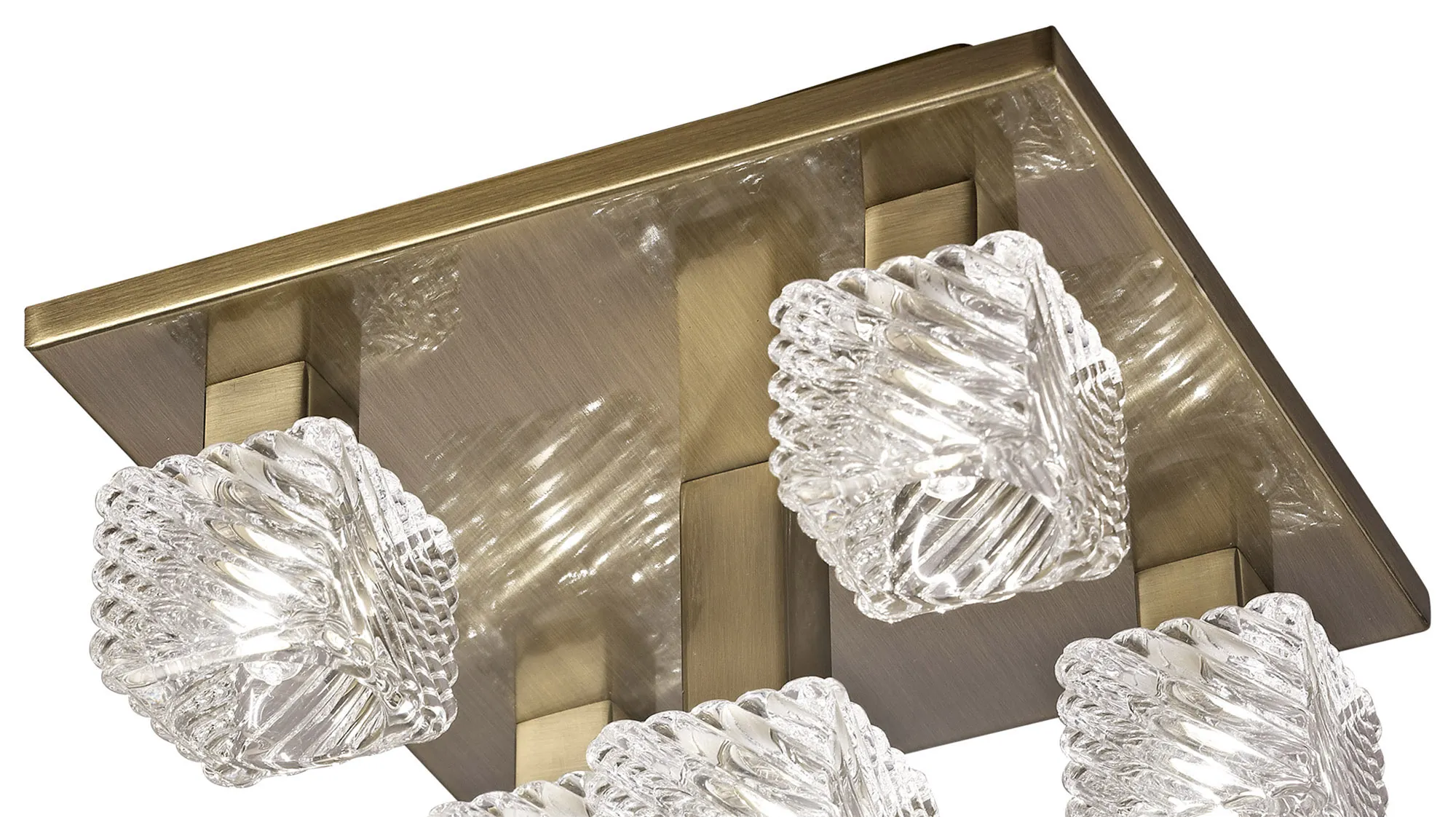 Accor Glass Square Ceiling Flush 5 Light Antique Brass D0164  Deco Accor
